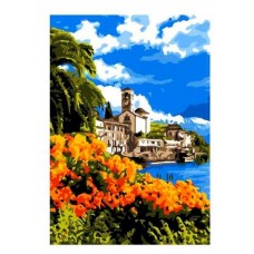 Кпн-083 Картина по номерам на картоне 20*28,5 см "Озеро в Швейцарии"