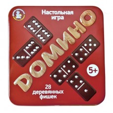 Игра настольная деревянная "Домино" (жестяная коробочка) арт.02990