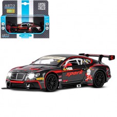 ТМ "Автопанорама" Машинка металлическая 1:32 Bentley Continental GT3, черный, свет, звук, откр. двер