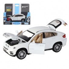 ТМ "Автопанорама" Машинка металлическая 1:32 BMW X6, белый, свет, звук, откр. двери, капот и багажни