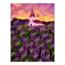 Кпн-157 Картина по номерам на картоне 20*28,5 см "Церковь в Исландии"
