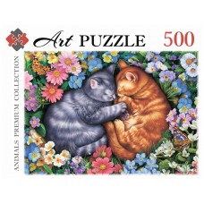 Artpuzzle. ПАЗЛЫ 500 элементов. СПЯЩИЕ КОТЯТА В ЦВЕТАХ (Арт. Ф500-0444)